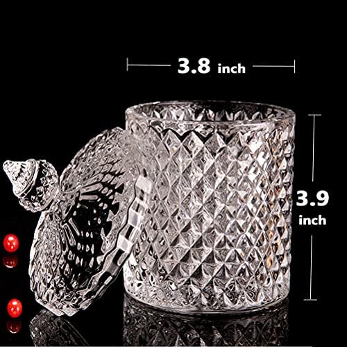 Bathroom Glass Qtip Holder Canister with Plastic Partition and Lid for Cotton Swabs Balls Rounds, Home Vanity Countertop Storage Organizer Container