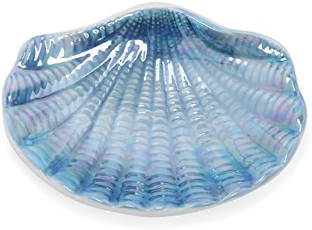 Ocean Conch Sea Shell Ceramic Bathroom Accessories Set of 4,1 Gargle Cups 1 Toothbrush Holders 1 Soap Dishes 1 Soap Dispenser (Blue)