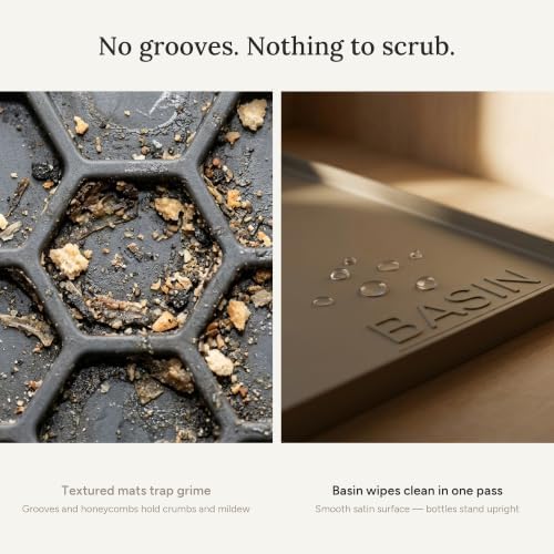 BASIN - Under Sink Mat for Bathroom - The Original Silicone Under Sink Mats for Bathroom Waterproof - Under Sink Tray for Bathroom Waterproof - Under Sink Cover Vanity Liner Taupe 28x19
