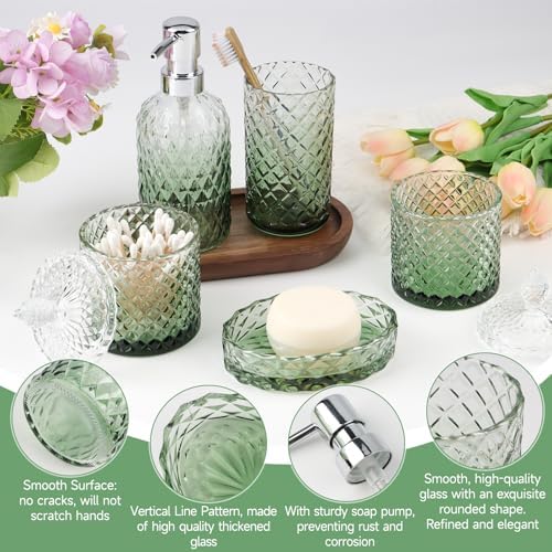 5Pcs Glass Bathroom Accessories Set,Green Vintage Bathroom Accessory Set