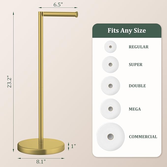 Brushed Gold Toilet Paper Holder Stand Free Standing Tissue Roll Holder | Freestanding Toilet Paper Stand Storage for Bathroom 304 Stainless Steel Rustproof for 4 Rolls(Fits All Rolls) by Evolvegoods