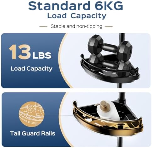HAMITOR Corner Shower Caddy Tension Pole: Adjustable Stainless Steel Shower Organizer 4 Tier Shelf for Bathroom Bathtub Shampoo - Floor Standing Rack Bath Storage Holder with Rust Proof Rods - Black