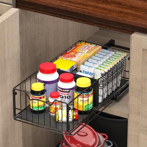 Simple Houseware Pull-Out Cabinet Sliding Basket, 17.2Dx9.7Wx5H, Black