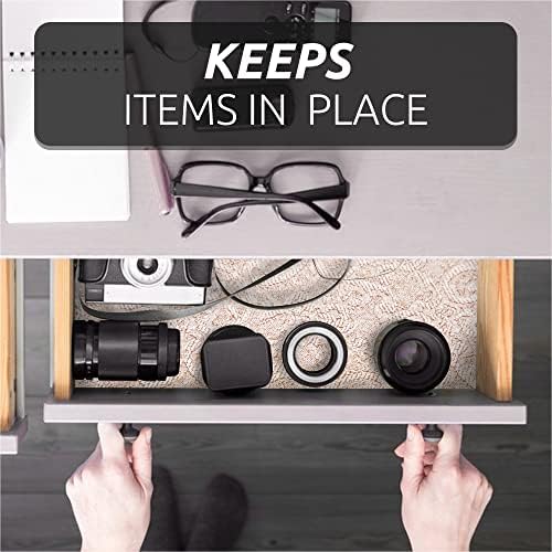 FIFTY FEET 18X288 Inch Shelf Liner with Scissor & Tape Measure for Kitchen Cabinets, PVC Drawer Liner for Dresser Non-Slip Bathroom, Non-Adhesive Cabinet Liner Washable (Chocolate Cream Color)