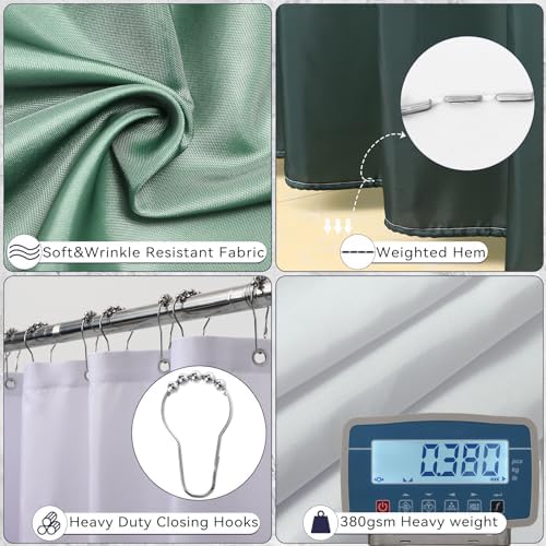XLHOMO Green Bathroom Set, Bathroom Sets with Shower Curtain and Rugs
