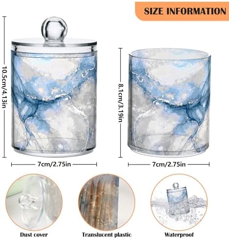 MNSRUU 4 Pack Qtip Holder Organizer Dispenser Gray Blue Marble Bathroom Storage Canister Cotton Ball Holder Bathroom Containers for Cotton Swabs/Pads/Floss