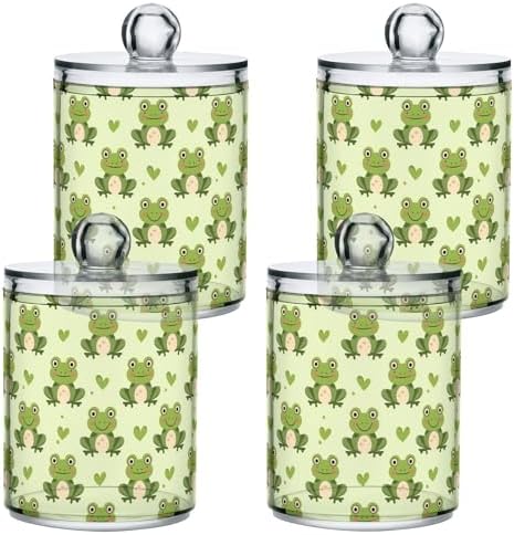 MNSRUU 2 Pack Qtip Holder Organizer Dispenser Cute Frog and Dragonfly Bathroom Storage Canister Cotton Ball Holder Bathroom Containers for Cotton Swabs/Pads/Floss