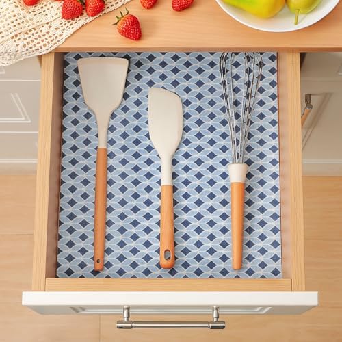 Cooyes 12 Pack 12" × 24" Cloth Shelf Liners for Kitchen Cabinets, Non-Slip Refrigerator Liners Machine Washable, Fridge Drawer Mats for Glass Shelves, Easy to Cut, (Light Blue)