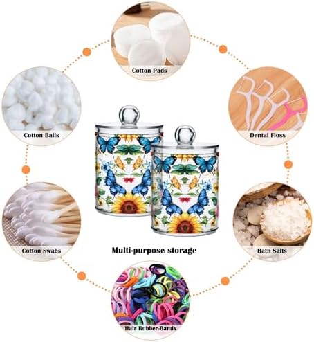 MNSRUU 2 Pack Qtip Holder Organizer Dispenser Sunflowers Peonies and Butterflies Bathroom Storage Canister Cotton Ball Holder Bathroom Containers for Cotton Swabs/Pads/Floss