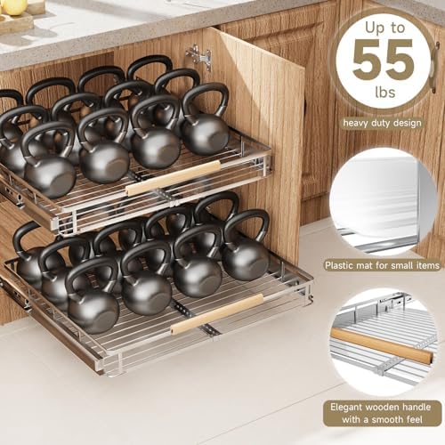 12.3~18.5"x22.5" Pull Out Cabinet Organizer，2Pack Expandable Sliding Cabinet Shelves，Side Mounting