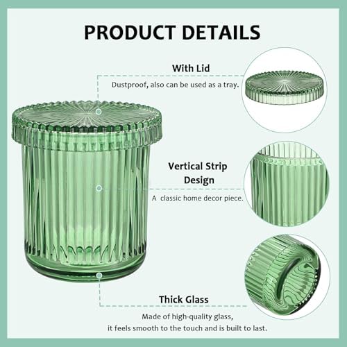 Hipiwe 2 Pcs Qtip Apothecary Jars with Lid Green Glass Bathroom Dispenser