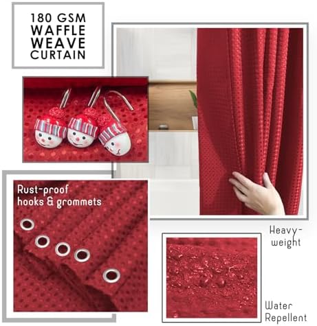 Clara Clark Bathroom Accessories Set - Christmas Shower Curtain Set, Xmas Bathroom Set, Christmas Bathroom Decor, Bathroom Accessory Set, Toilet Brush, Trash Can & Soap Dispenser - 19PC Set