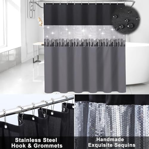 Bathroom Accessory Set – Bathroom Set with Glitter Shower Curtain, Towel Set,24 Piece Grey Shower Curtain, Bathroom Accessories Set with Shower Curtain Set for Home Decor
