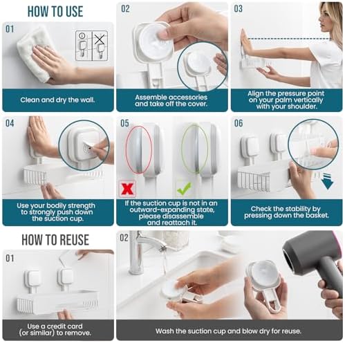 TAILI Shower Caddy Suction Cup Rustproof Metal Shower Shelves White 2pack