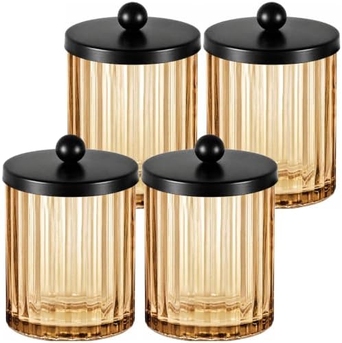 Amber Amber Glass Apothecary Jar, Q-tip Holder for Bathroom(Black 4 Pack)