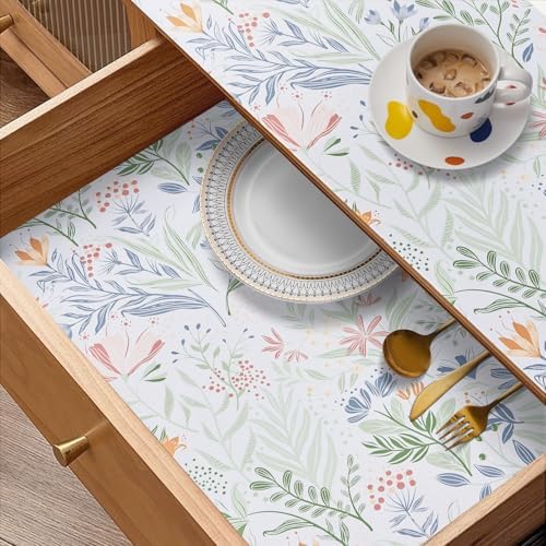 Drawer Shelf Liner, Non-Slip Kitchen Cabinet Liners Non-Adhesive Thick Strong Grip Waterproof Mats Protect Dresser Shelves Cupboard Bathroom Cabinets, Green Plaid, 23.6 in X 30 FT
