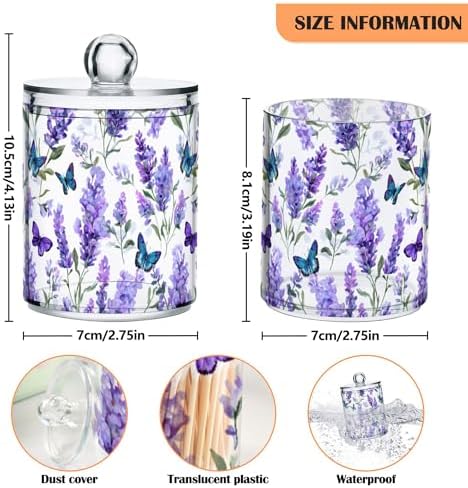 MNSRUU 2 Pack Qtip Holder Organizer Dispenser Butterfly Lavender Bathroom Storage Canister Cotton Ball Holder Bathroom Containers for Cotton Swabs/Pads/Floss