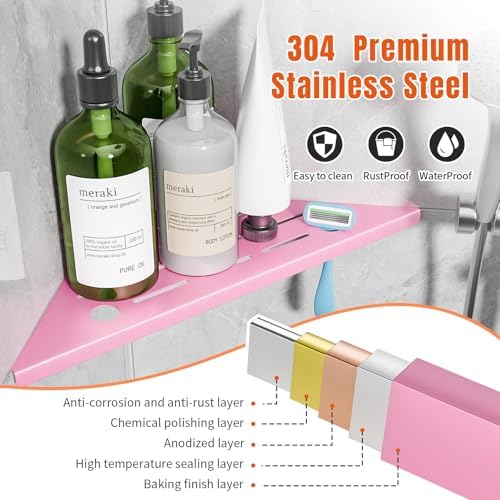 Corner Shower Shelves with Razor Hole, 10" Modern Sturdy Shower Shelves