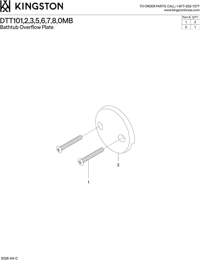 Kingston Brass DTT106 Bathtub Overflow Plate, Polished Nickel