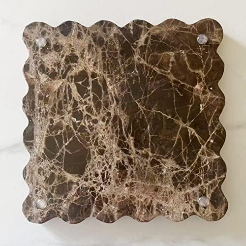 Vintage Natural Marble Tray Small Ornaments Scalloped Tray Handmade Storage Dish for Counter, Vanity, Dresser, Nightstand and Desk (Coffee Net)