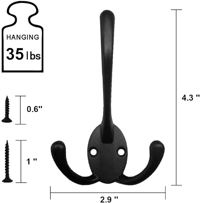 Wall Mounted Coat Hooks 10 Packs Heavy Duty Black Hardware Robe Hooks Decorative for Single Hanging Coats Towel Cubicle Classroom Kitchen Bath Backpack Hat Hook