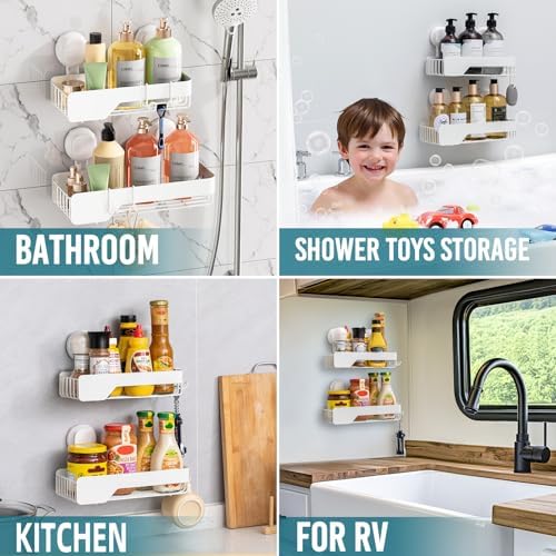 TAILI Shower Caddy Suction Cup Rustproof Metal Visible indicator White