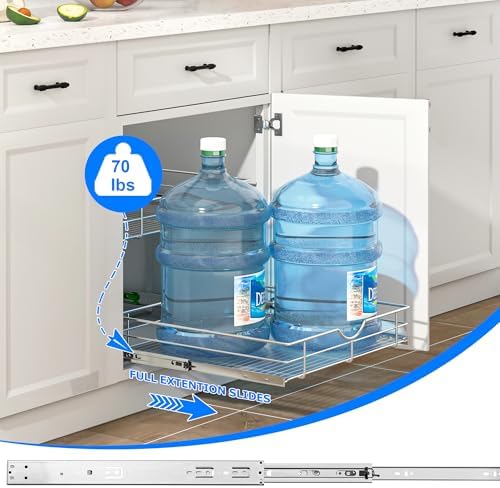 WelFurGeer 2-Tier Kitchen Cabinet Pullout Shelf and Drawer Organizer, Soft Close Pantry Pull Out Shelves, Heavy Duty Pull Out Cabinet Organizer with Shelf Liner for Kitchen Cabinets, Pantry Storage