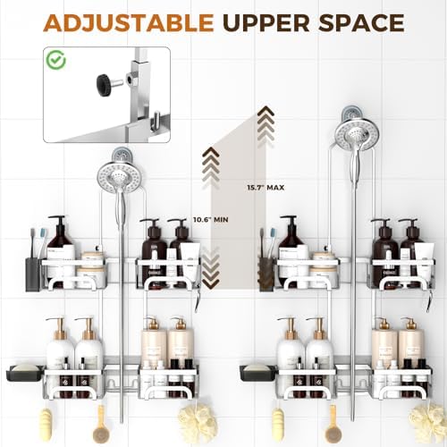 REINHARDT Split Shower Caddy Hanging for Handheld Showerheads, Silver