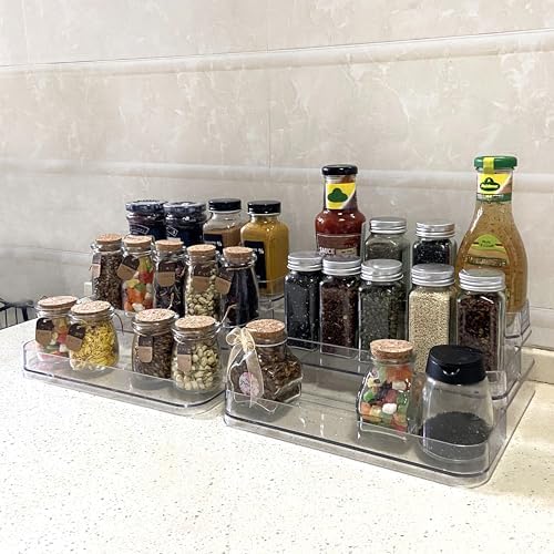 3 Tier Spice Racks, 2Pack Tiered Shelf Organizer, Clear Acrylic Racks for Medicine and Perfume, Tiered Racks for Kitchen Counter Pantry Cabinet (2 Pack)