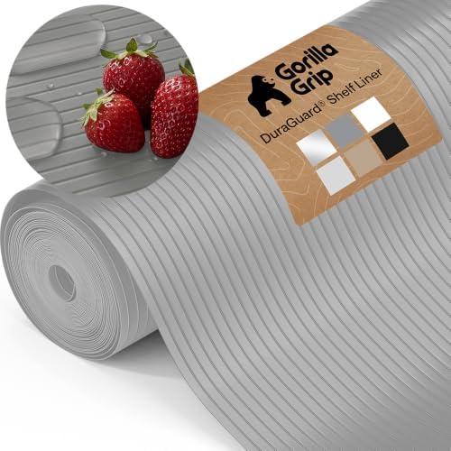 GORILLA GRIP Shelf Liner, Non-Adhesive Cabinet Liners, 17.5"x30' Gray