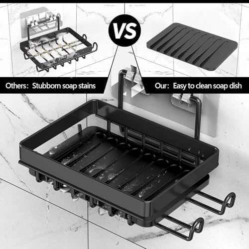 Shower Caddy Shelves Organizer, 3 Pack with Soap Holder, No Drilling Wall Mounted Self Adhesive Shelves, Matte Black