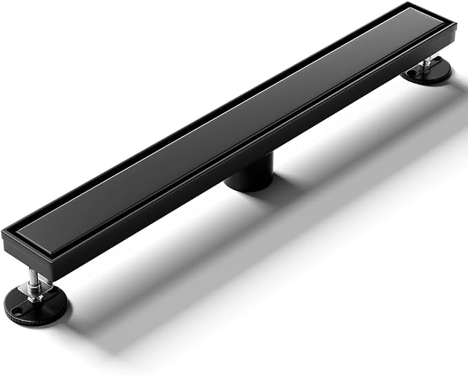 Linear Shower Drain 36 Inch Black, Shower Drain with 2-in-1 Tile Insert Panel, Brushed AISI 304 Stainless Steel Linear Drain for Fast Drainage, Floor Drain for Bathroom, Kitchen, Garage & More