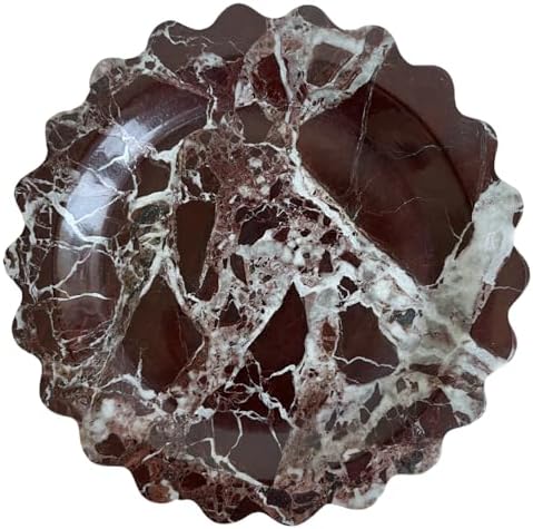 Marble Scalloped Tray Round Wave Tray Small Serving Platter for Counter, Bathroom, Kitchen, Nightstand, Jewelry Ring Dish Holder (Rosa Levanto)