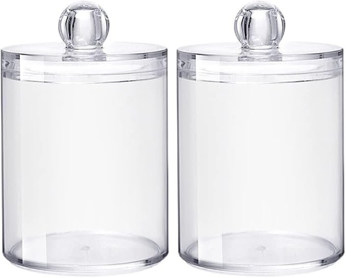 Sizikato 2pcs Clear Acrylic Q-Tip Holder for Bathroom, Round Cotton Swab Dispenser with Lid