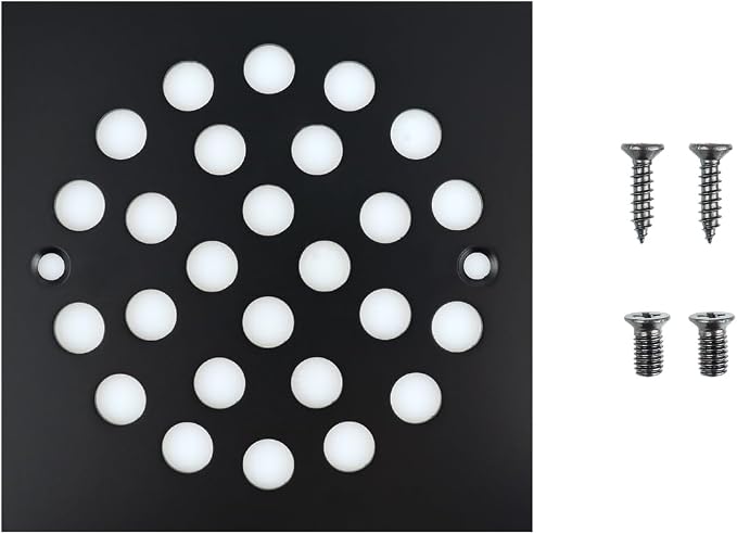 4 Inch Screw-in Square Floor Drain Cover Replacement Shower Grates with Screws,304 Stainless Steel (Black)