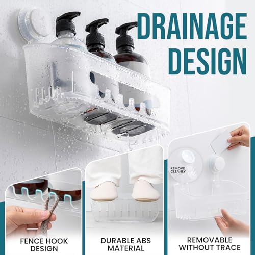 TAILI Shower Caddy Suction Cup Bathroom Organizer Shelf Frosted Clear