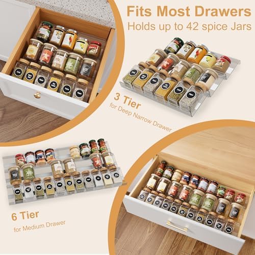 6-Pack Spice Drawer Organizer Insert (Expandable from 13" to 26")