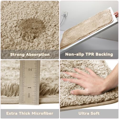 Beige Bathroom Accessories Set with Glitter Shower Curtain and Rugs,Bathroom Sets with Extra Soft and Absorbent Bath Rugs Sequin Shower Curtain Green Bathroom Sets for Bath Decor