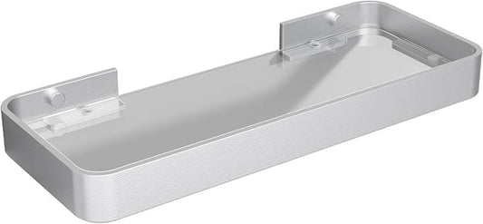Danpoo 12-Inch Wall Shelf, Clear Tempered Glass with Matte Silver Aluminum Frame – Versatile Floating Bathroom Organizer