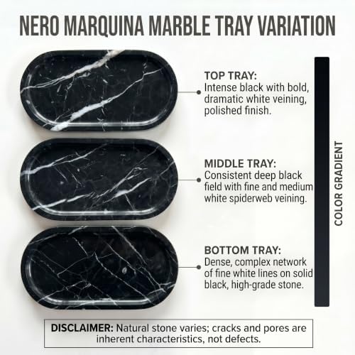 YKAJO Nero Marquina Oval Marble Tray, 9.8x4.7 Vanity Perfume Organizer