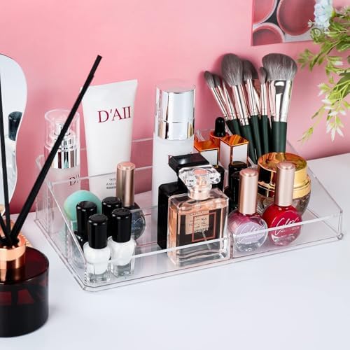 Sooyee Clear Makeup Organizer,9 Spaces Vanity Organizer Cosmetic Display Cases for Lipstick,Makeup Brushes and Skin Care Products,Plastic Makeup Storage