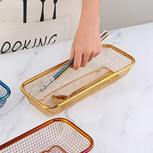 Kitchen Drawer Organizer, Stainless Steel Storage Container Metal Cabinet Storage Basket for Holding Silverware Kitchen Utensil, Pack of 2, Orange