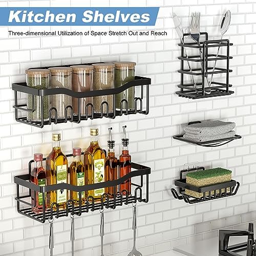 Shower Caddy 6 Pack Shelves - Self Adhesive Bathroom Organizer, Drill-Free & Quick-Dry, Rustproof Stainless Steel Shower Shelf