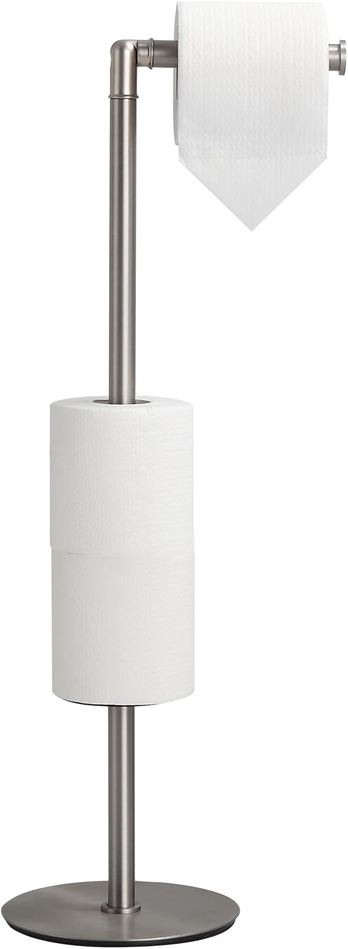 BGL Freestanding Toilet Paper Holder, Tissue Holder On Floor with Reserve Storage Paper Rolls, Roll Paper Holder Standing On Floor (Brushed Nickel)