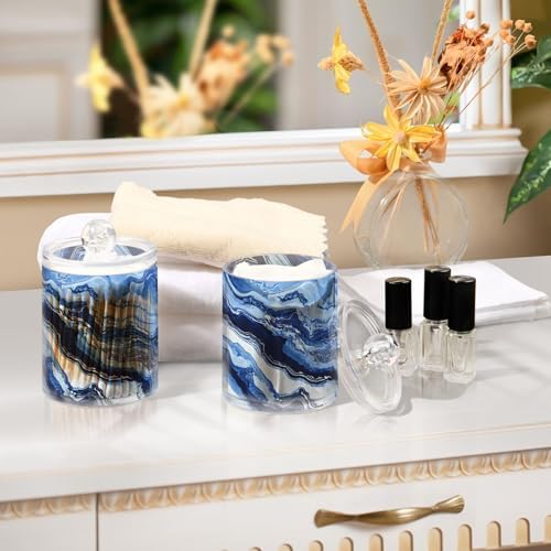 MNSRUU 4 Pack Qtip Holder Organizer Dispenser Blue Marbling Bathroom Containers Bathroom Vanity Storage Canister Apothecary Jars for Cotton Swabs/Pads/Floss