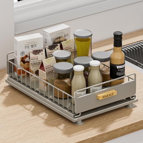 Under Sink Organizer, Single Tier Metal Pull Out Sliding Drawer Shelf for Kitchen Bathroom Cabinet Storage, Sturdy Rack – Gray