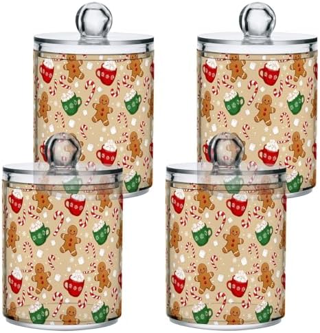 Gredecor Qtip Holder Dispenser 2 Pack Cute Gingerbread Men Snowflakes Candy Bathroom Decorative Storage Canister Holder Counter Vanity Organizer for Cotton Ball Swabs Pads Floss