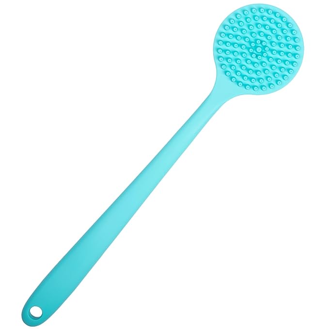 DNC Silicone Back Scrubber for Shower, Soft Bath Body Brush with Long Handle (Blue)