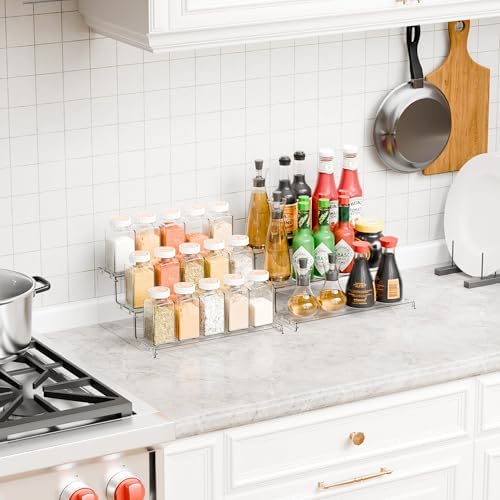 Yieach 3 Tier Spice Shelf Organizer for Cabinet,Pantry,Clear Acrylic Spice Rack Organizer and Tiered Spice Rack & Holder,Step Shelves for Vitamin,Medicine Bottle,Jar,Can,Condiment,Seasoning Shelf