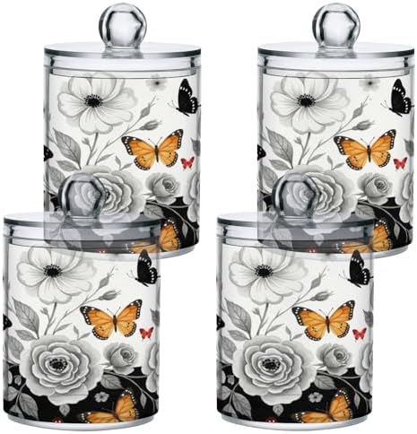 MNSRUU 2 Pack Qtip Holder Organizer Dispenser Grey Butterfly Bathroom Storage Canister Cotton Ball Holder Bathroom Containers for Cotton Swabs/Pads/Floss